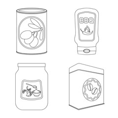 Vector design of can and food logo. Collection of can and package vector icon for stock.