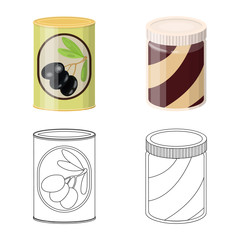 Vector design of can and food symbol. Set of can and package stock vector illustration.
