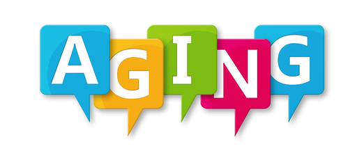 Aging - letters written in beautiful boxes on white background