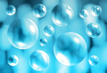 Abstract blue background with transparent 3d bubbles