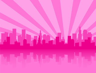 Fototapeta na wymiar Pink city skyline silhouette