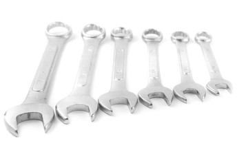Close up of a spanners, wrenches isolated on a white background.