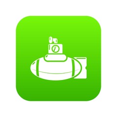 Submarine ship icon green vector isolated on white background