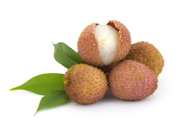 fresh lychees on white background