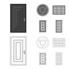 Isolated object of door and front sign. Collection of door and wooden stock vector illustration.
