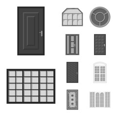 Vector illustration of door and front sign. Collection of door and wooden vector icon for stock.
