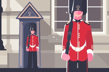 British royal guardsman queens soldier character - obrazy, fototapety, plakaty