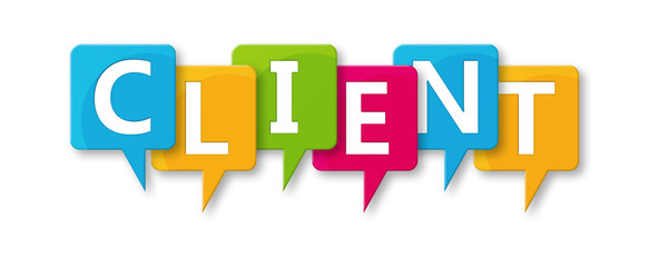 Client - letters written in beautiful boxes on white background