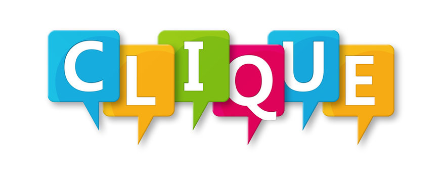 Clique - letters written in beautiful boxes on white background