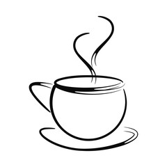 Black and white coffee cup vector with steam
