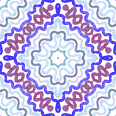 Blue Geometric Watercolor. Cute Seamless Pattern. Hand Drawn Stripes. Brush Texture. Surprising Chev