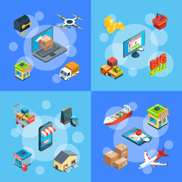 Banner and poster colllection vector isometric shipping and delivery icons infographic concept illustration