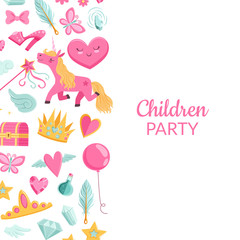 Vector cute cartoon magic and fairytale elements background with place for text illustration