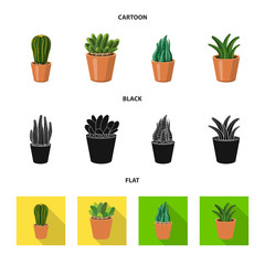 Vector illustration of cactus and pot icon. Set of cactus and cacti stock symbol for web.