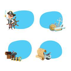 Vector cartoon sea pirates stickers with place for text set illustration