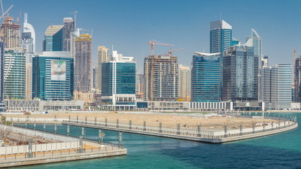 Fototapeta na wymiar Panoramic timelapse view of business bay and downtown area of Dubai