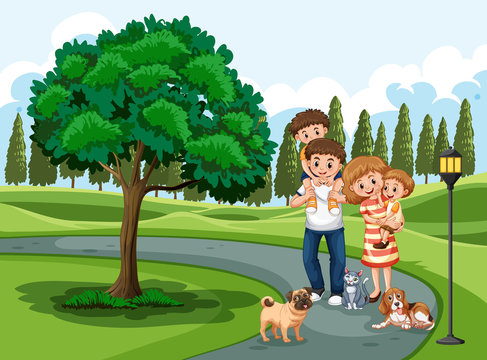 A family visiting park on holiday