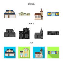 Isolated object of building and front icon. Set of building and roof vector icon for stock.