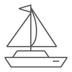 Yacht thin line icon, transport and ship, boat sign, vector graphics, a linear pattern on a white background.
