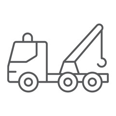 Tow truck thin line icon, transport and service, emergency sign, vector graphics, a linear pattern on a white background.