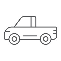 Pickup thin line icon, van and auto, car sign, vector graphics, a linear pattern on a white background.