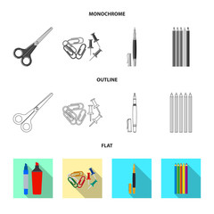 Vector design of office and supply sign. Set of office and school vector icon for stock.