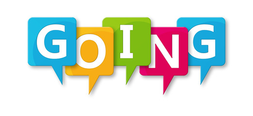 Going - letters written in beautiful boxes on white background