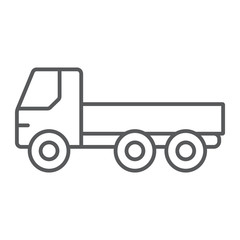 Flatbed truck thin line icon, automobile and cargo, car sign, vector graphics, a linear pattern on a white background.