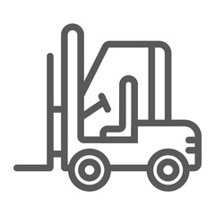 Forklift line icon, automobile and cargo, truck sign, vector graphics, a linear pattern on a white background.