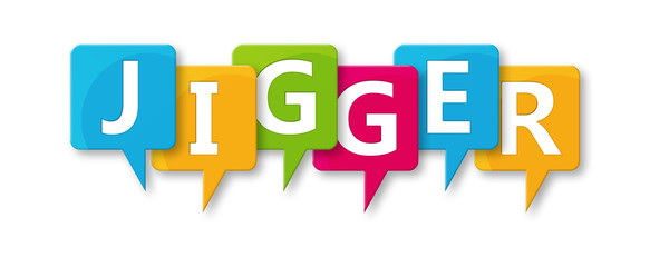 Jigger - letters written in beautiful boxes on white background