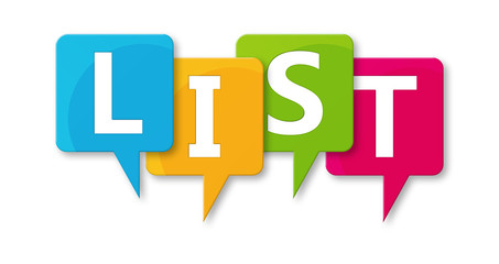 List - letters written in beautiful boxes on white background