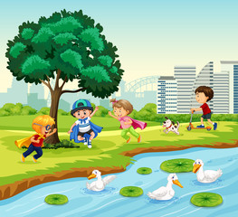 Obraz na płótnie Canvas Children playing in the park