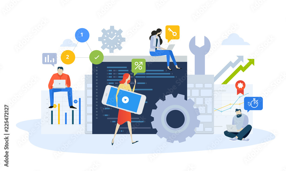 Wall mural vector illustration concept of mobile site and app design and development, optimization, updating. c