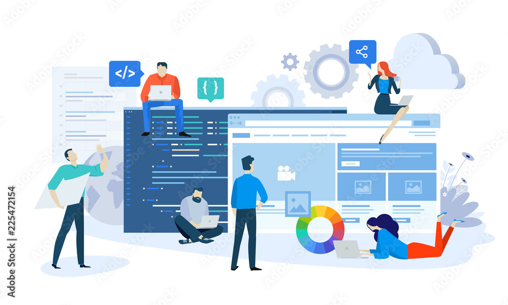 Poster vector illustration concept of website and app design and development. creative flat design for web 