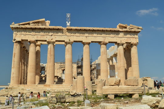 Partenon On The Acropolis Of Athens. History, Architecture, Travel, Cruises. July 9, 2018. Acropolis Of Athens, Greece.