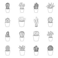 Isolated object of cactus and pot sign. Collection of cactus and cacti stock vector illustration.