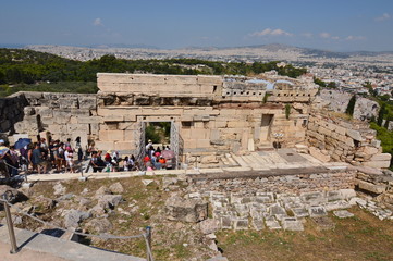 Exit of the Acropolis of Athens. On The Acropolis Of Athens. History, Architecture, Travel, Cruises. July 9, 2018. Acropolis Of Athens, Greece.