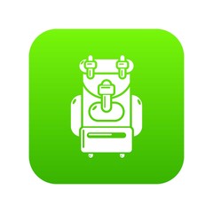 Backpack icon green vector isolated on white background