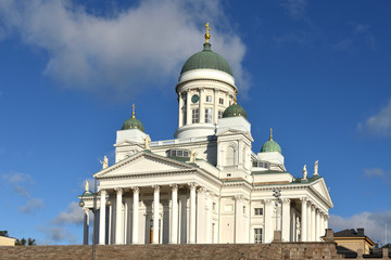 Obraz premium Finnish Evangelical Lutheran cathedral of Diocese (1852) of Helsinki, located in neighborhood of Kruununhaka. Suomi