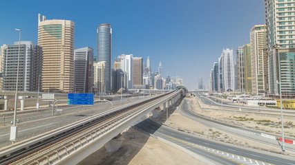 Fototapeta na wymiar Amazing view on Sheikh Zayed road surrounded Dubai Marina and JLT skyscrapers