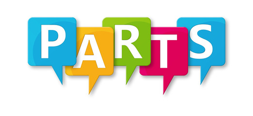 Parts - letters written in beautiful boxes on white background