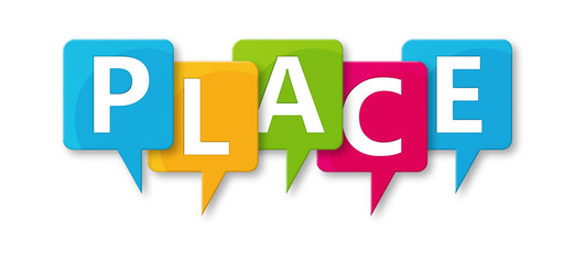 Place - letters written in beautiful boxes on white background