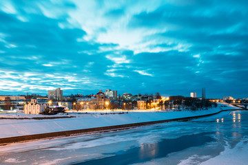 Obraz premium Vitebsk, Belarus. Winter View Of Church Of Annunciation, Wooden 