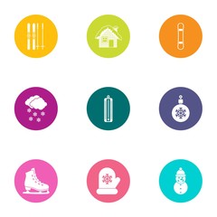 Winter moment icons set. Flat set of 9 winter moment vector icons for web isolated on white background