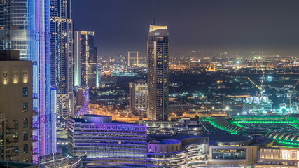Dubai downtown night aerial timelapse