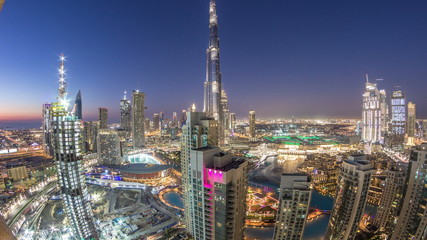 Fototapeta na wymiar Dubai downtown day to night timelapse