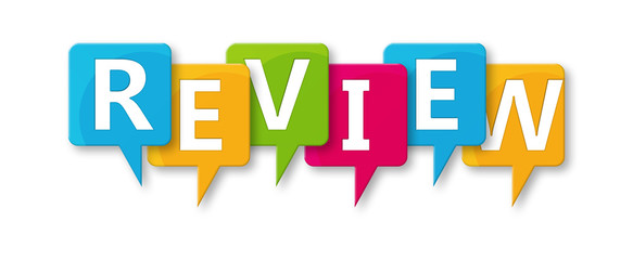 Review - letters written in beautiful boxes on white background