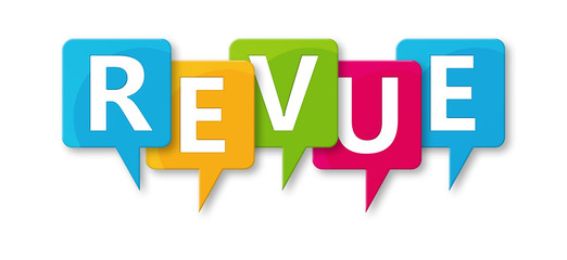 Revue - letters written in beautiful boxes on white background