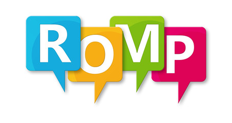 Romp - letters written in beautiful boxes on white background