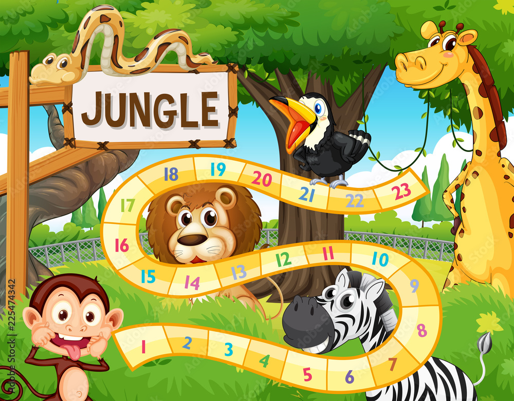 Wall mural Jungle animal board game template